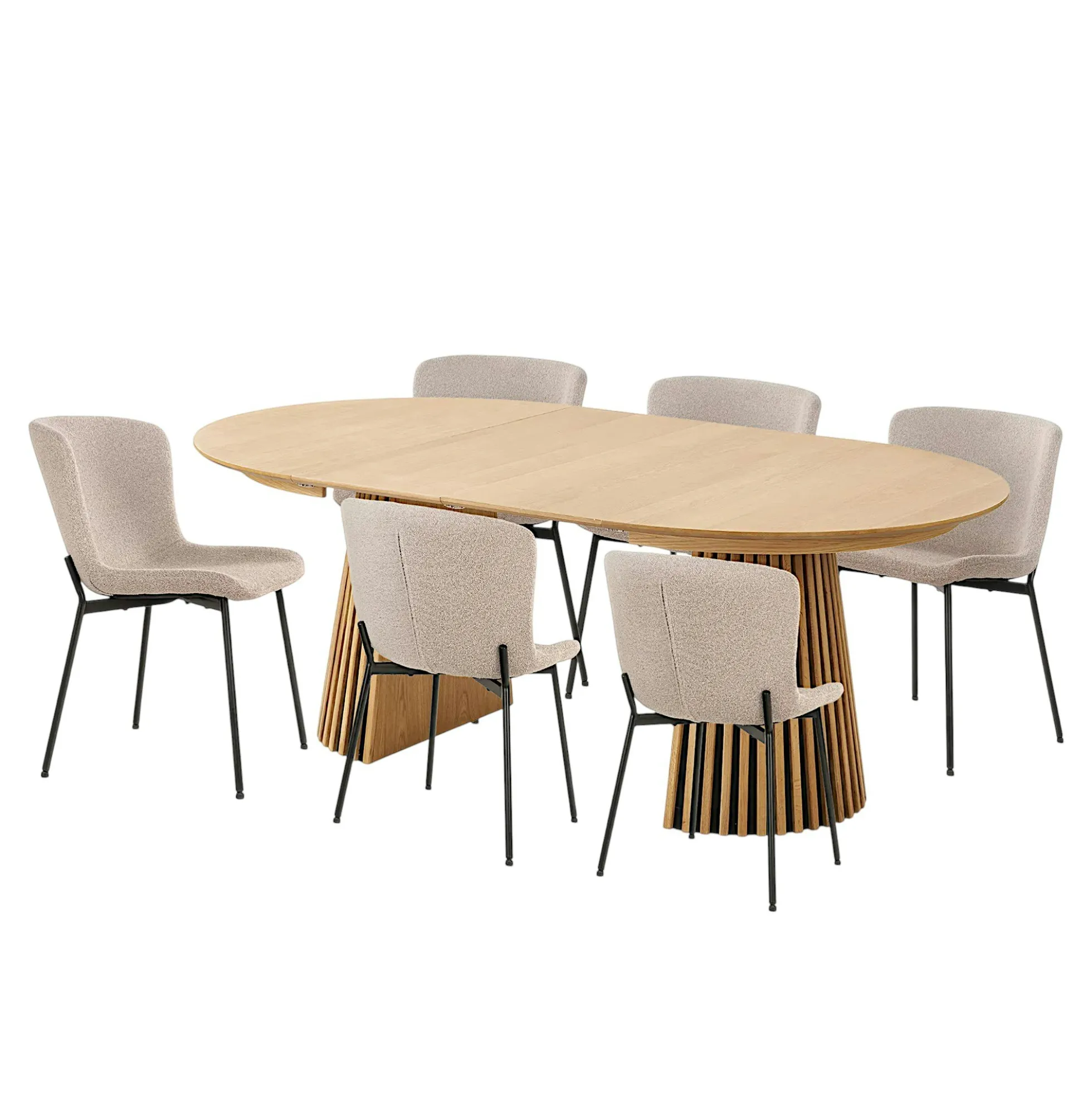 Ensemble table et chaises beige bouclette (lot de 9 pièces) AMSTERDAM