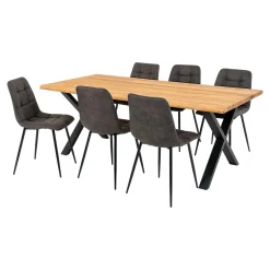 Ensemble table et chaises grises microfibre (lot de 7 pièces) SAVONE