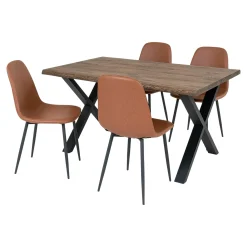 Ensemble table et chaises marron microfibre (lot de 5 pièces) SAVONE