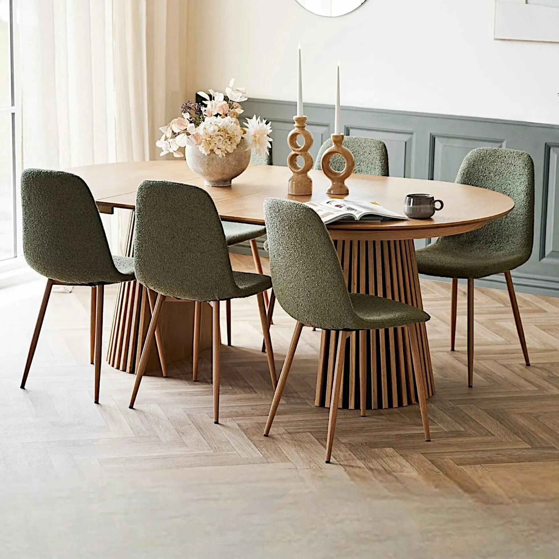 Ensemble table et chaises vertes bouclettes (lot de 9 pièces) AMSTERDAM