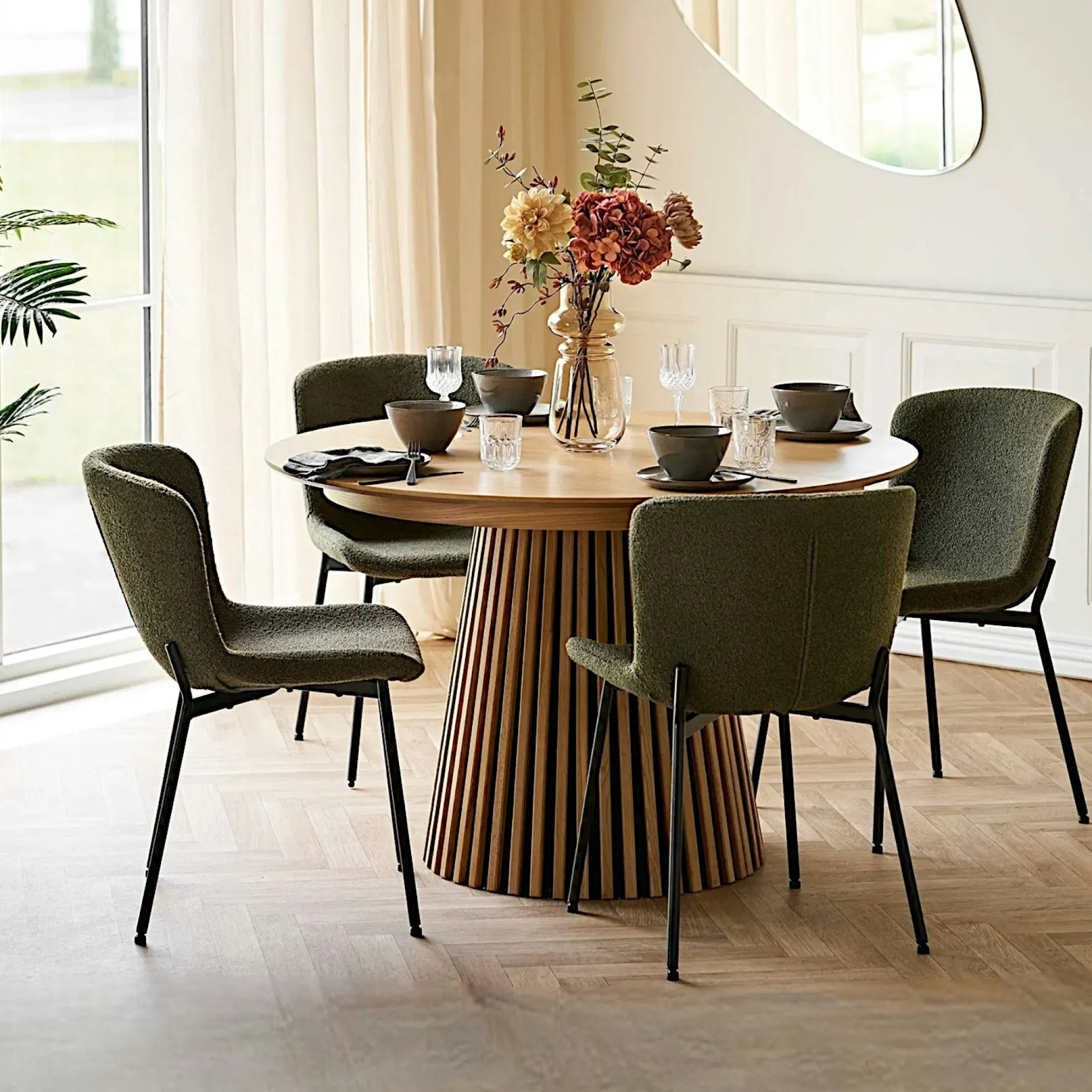 Ensemble table et chaises vertes bouclette (lot de 5 pièces) AMSTERDAM