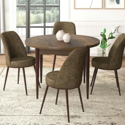 Ensemble table ronde Ø90 cm + 4 chaises taupe à motifs AROLA