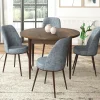 Ensemble table ronde Ø90 cm + 4 chaises gris clair à motifs AROLA