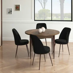 Ensemble table ronde Ø90 cm + 4 chaises noires AROLA