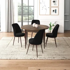 Ensemble table ronde Ø90 cm + 4 chaises noires AROLA