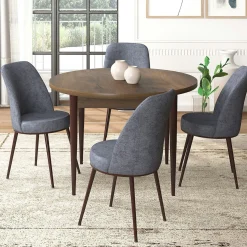 Ensemble table ronde Ø90 cm + 4 chaises grises à motifs AROLA