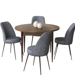 Ensemble table ronde Ø90 cm + 4 chaises grises à motifs AROLA