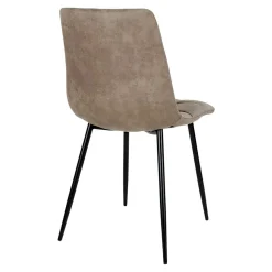 Ens. table ronde blanche + 4 chaises microfibre marron OTTA
