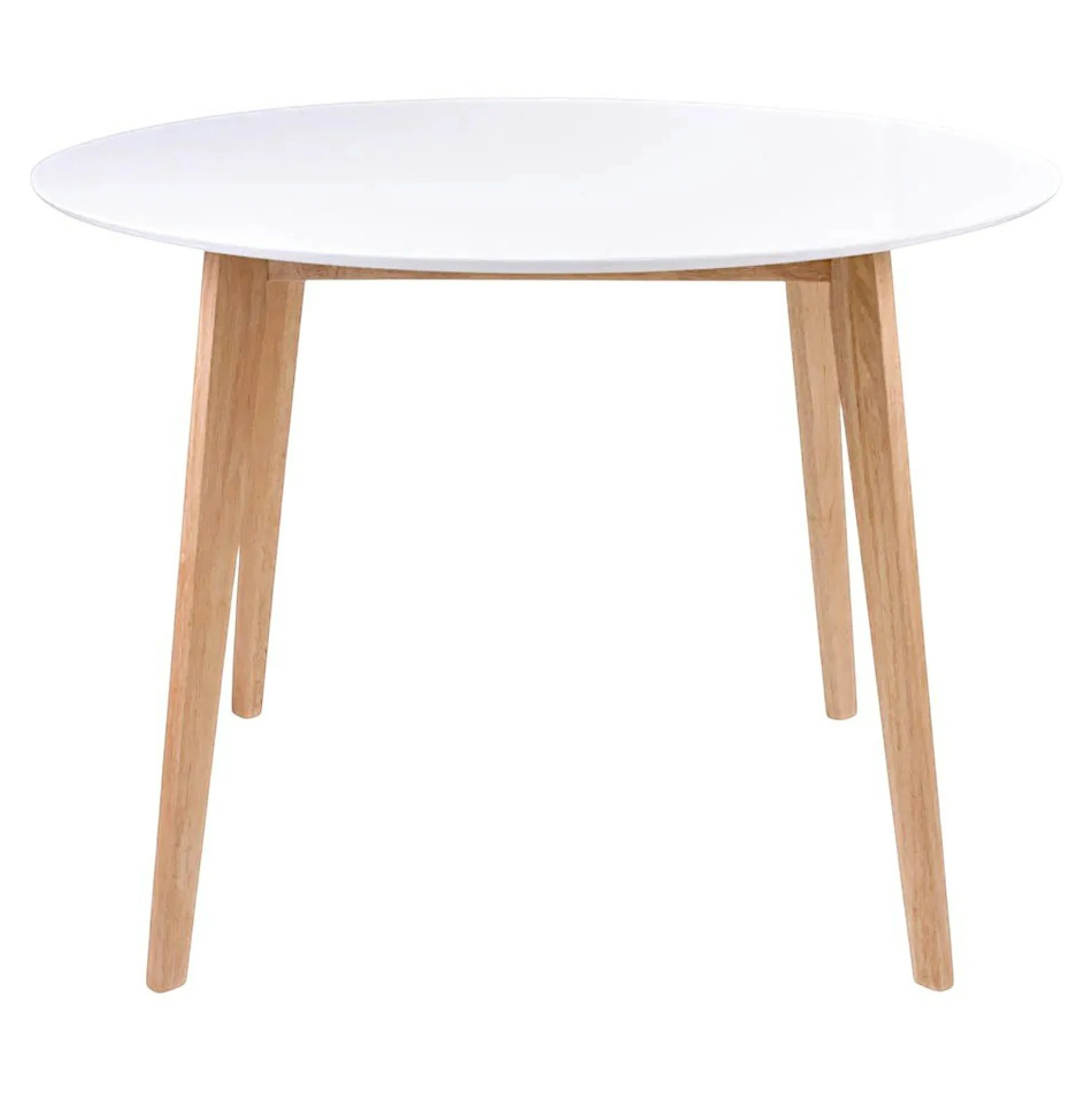 Ens. table ronde blanche + 4 chaises microfibre marron OTTA