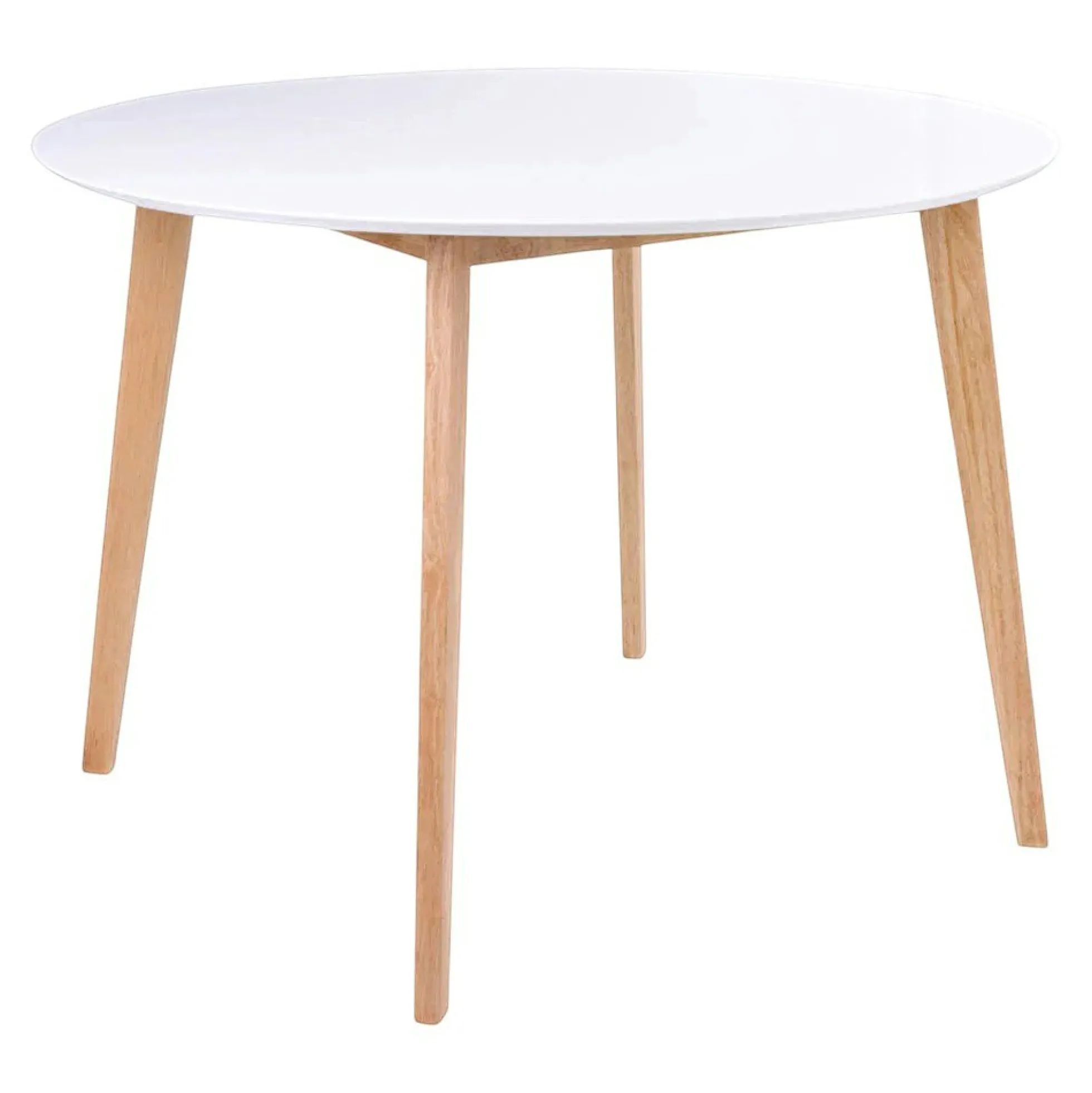 Ens. table ronde blanche + 4 chaises microfibre marron OTTA