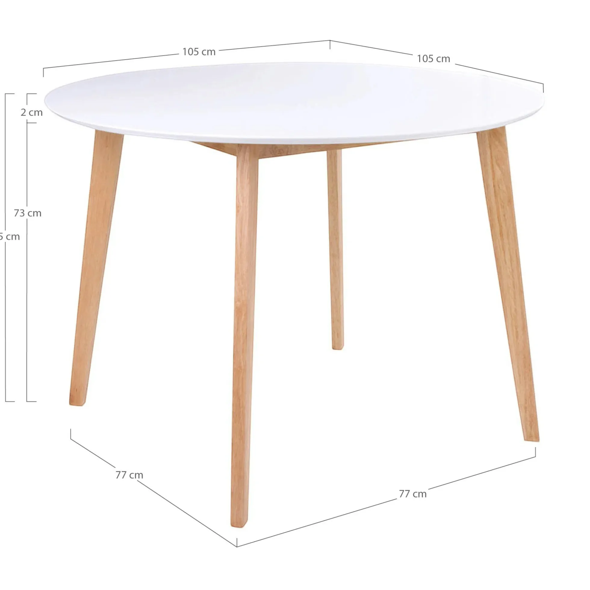 Ens. table ronde blanche + 4 chaises microfibre marron OTTA