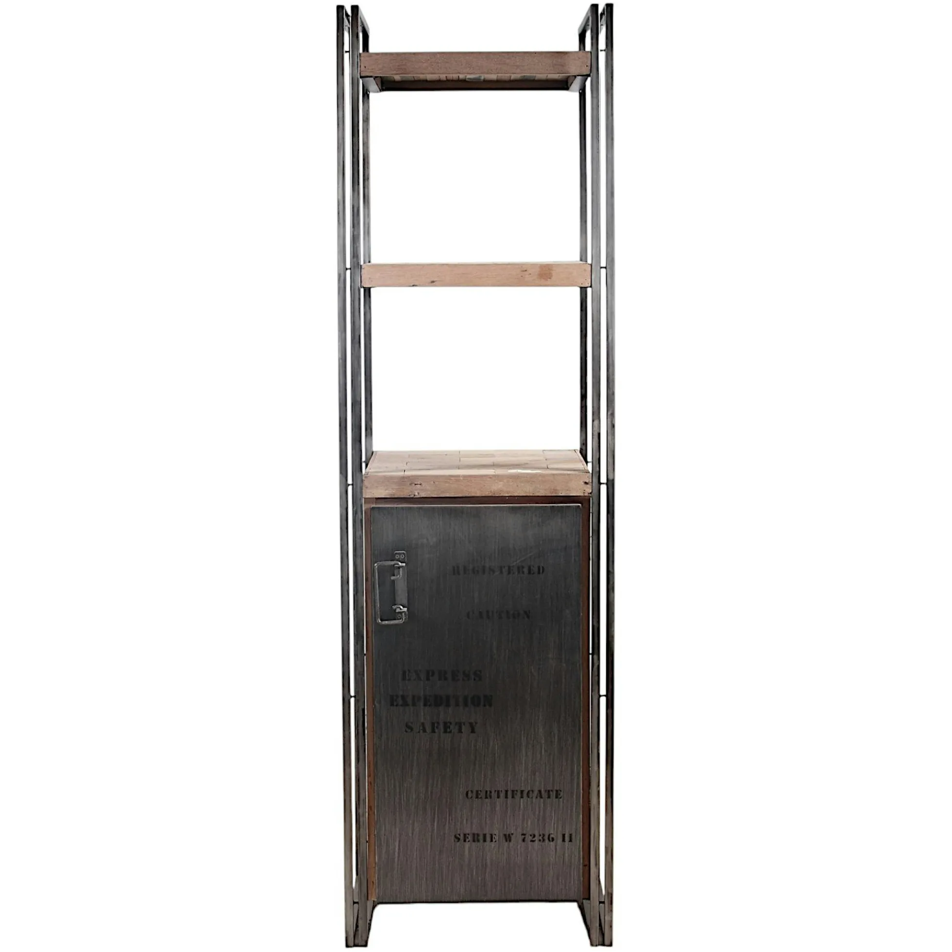 Etagère bois recyclé 3 plateaux 1 porte 60x210 CARAVELLE