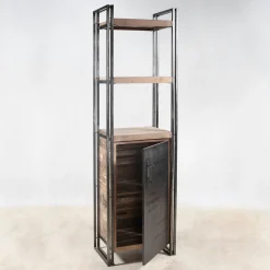 Etagère bois recyclé 3 plateaux 1 porte 60x210 CARAVELLE