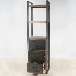 Etagère bois recyclé 3 plateaux 3 tiroirs 60x210 CARAVELLE