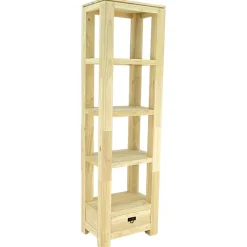 Etagère colonne 1 tiroir bois hévéa massif H190cm HELENA