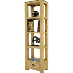Etagère colonne 1 tiroir bois hévéa massif H190cm HELENA