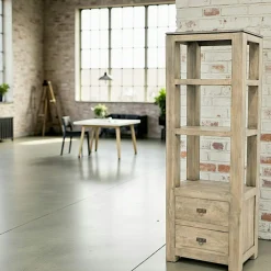 Etagère colonne 2 tirois hévéa massif H170cm HELENA