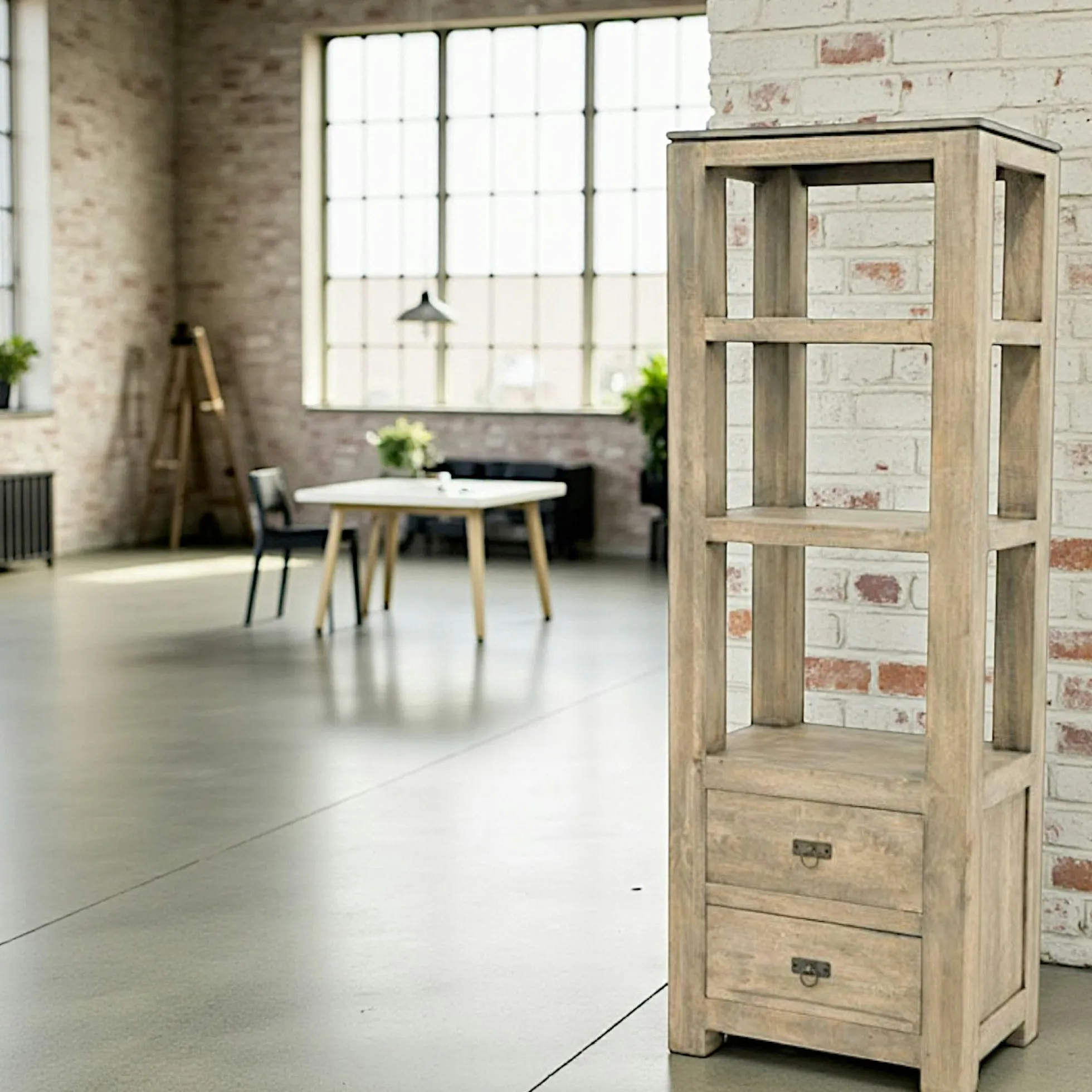 Etagère colonne 2 tirois hévéa massif H170cm HELENA