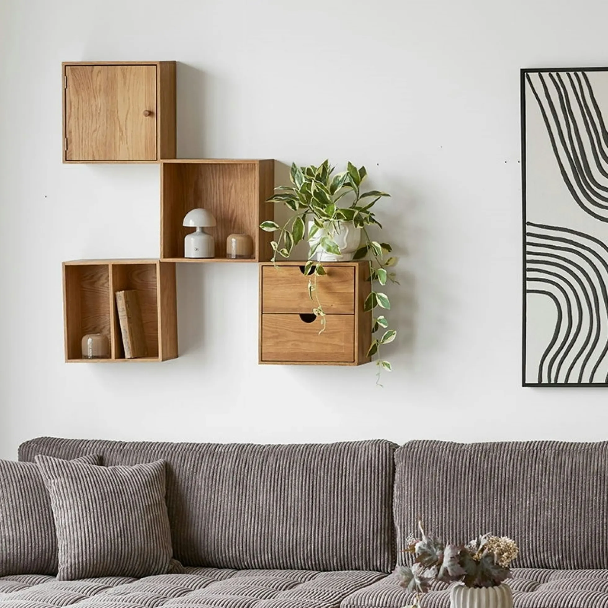 Etagère cube avec porte en bois de chêne 30 cm VARDE