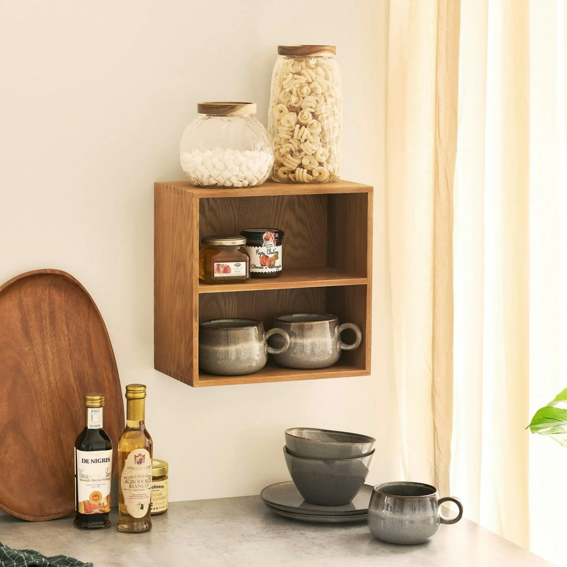 Etagère cube murale 2 niches bois de chêne 30 cm VARDE