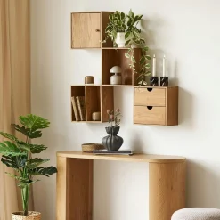 Etagère cube murale 2 niches bois de chêne 30 cm VARDE