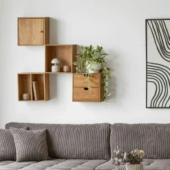 Etagère cube murale 2 niches bois de chêne 30 cm VARDE