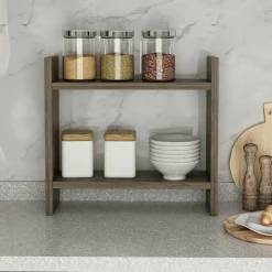 Etagère cuisine à poser effet noyer - 2 niveaux MARFA