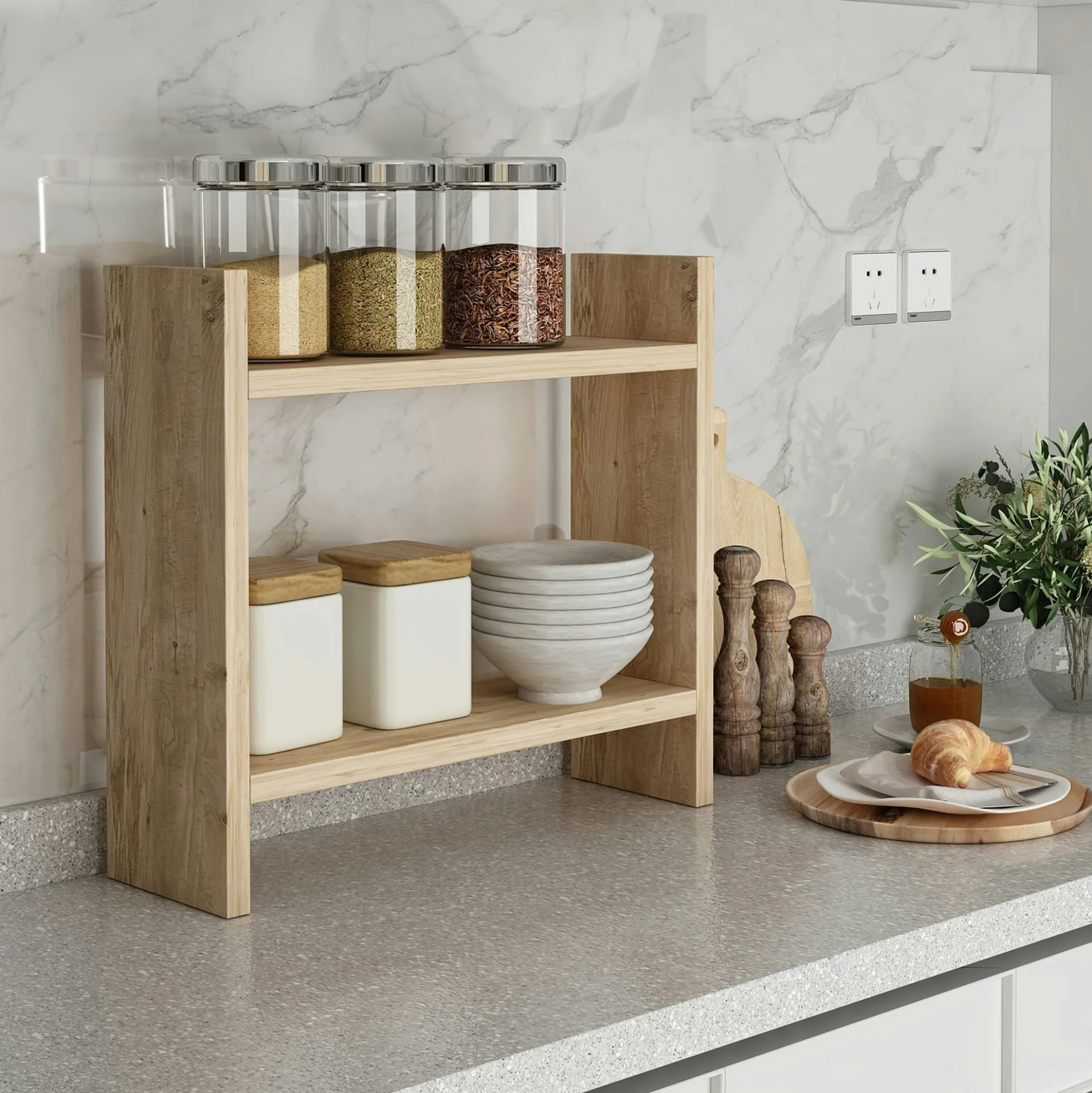 Etagère cuisine à poser effet pin - 2 niveaux MARFA
