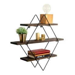 Etagère décorative noire losange décor bois foncé JENA