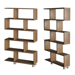 Etagère déstructurée effet bois de noyer - pieds métal JENA