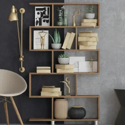 Etagère déstructurée effet bois de noyer - pieds métal JENA