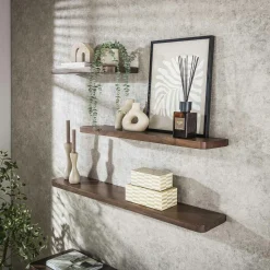 Etagère murale bois d’acacia brun bords arrondis 120 cm NAKO