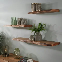 Etagère murale bois massif bordure naturelle 120 cm MELBOURNE
