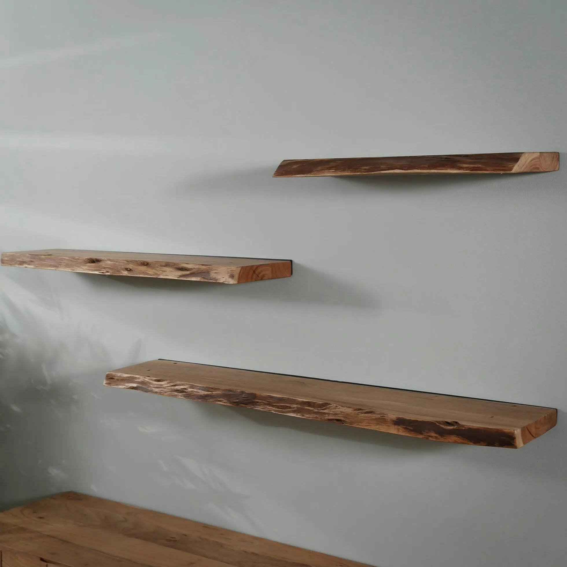 Etagère murale bois massif bordure naturelle 90 cm MELBOURNE