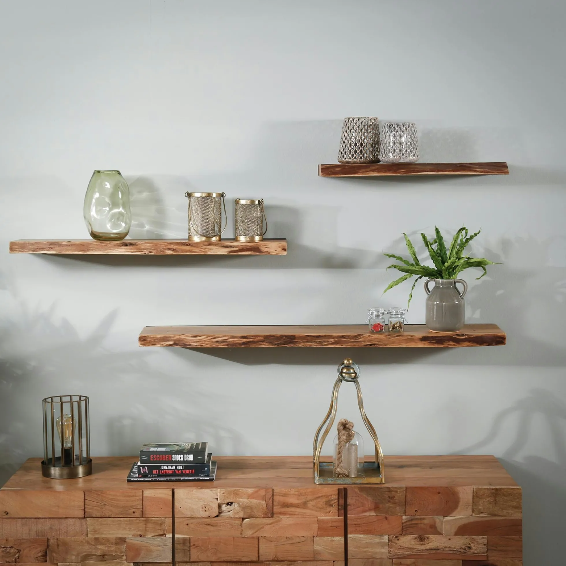 Etagère murale bois massif bordure naturelle 90 cm MELBOURNE