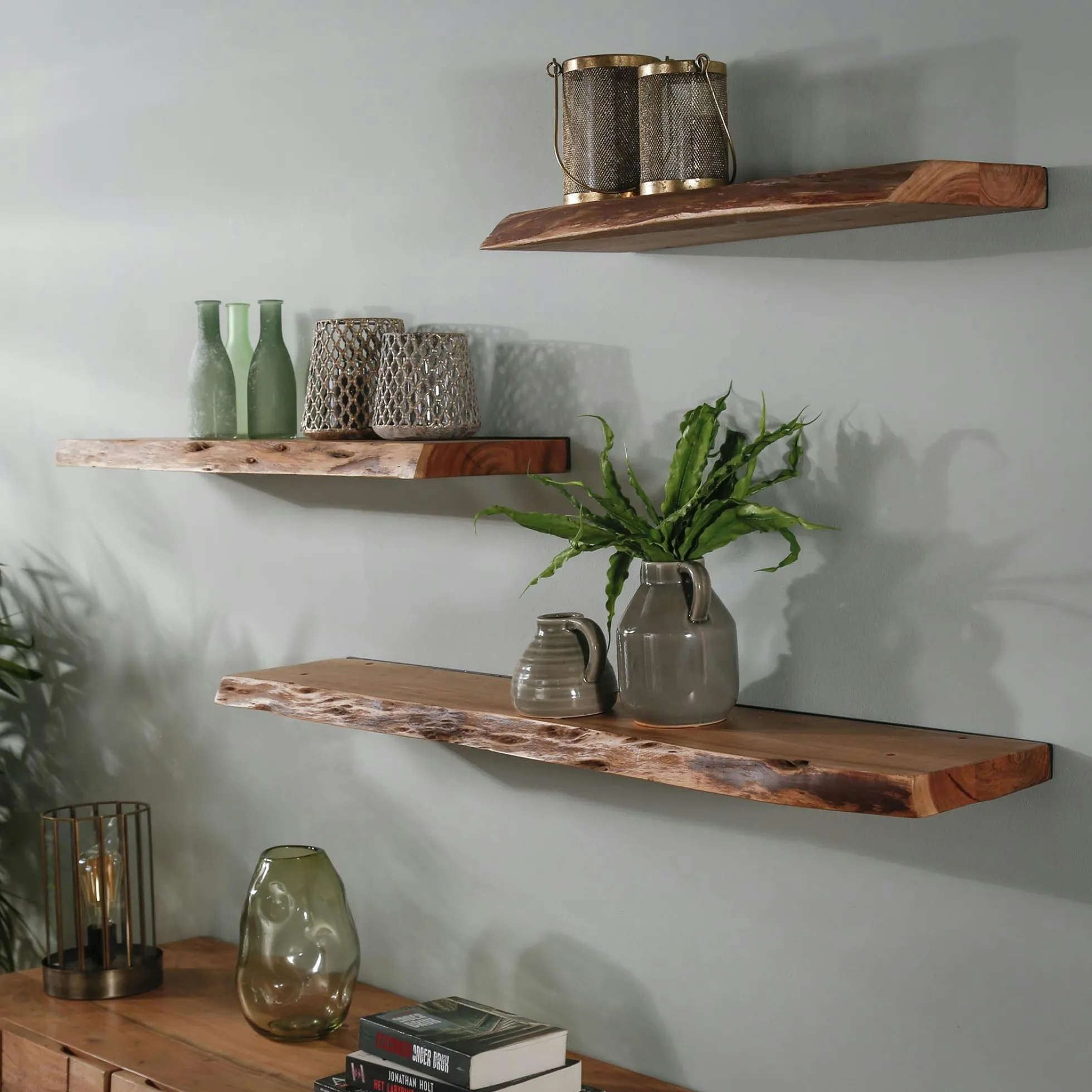 Etagère murale bois massif bordure naturelle 60 cm MELBOURNE