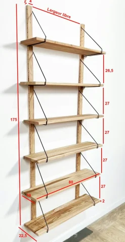 Etagère murale bois massif 6 plateaux (bois blanc) PALERME