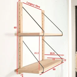 Etagère murale bois massif 2 plateaux (bois blanc) PALERME
