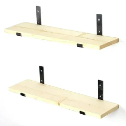 Etagère murale décor bois clair avec supports noirs (x2) JENA