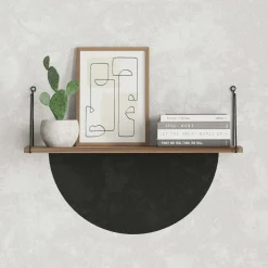 Etagère murale décor bois foncé à montants noirs JENA