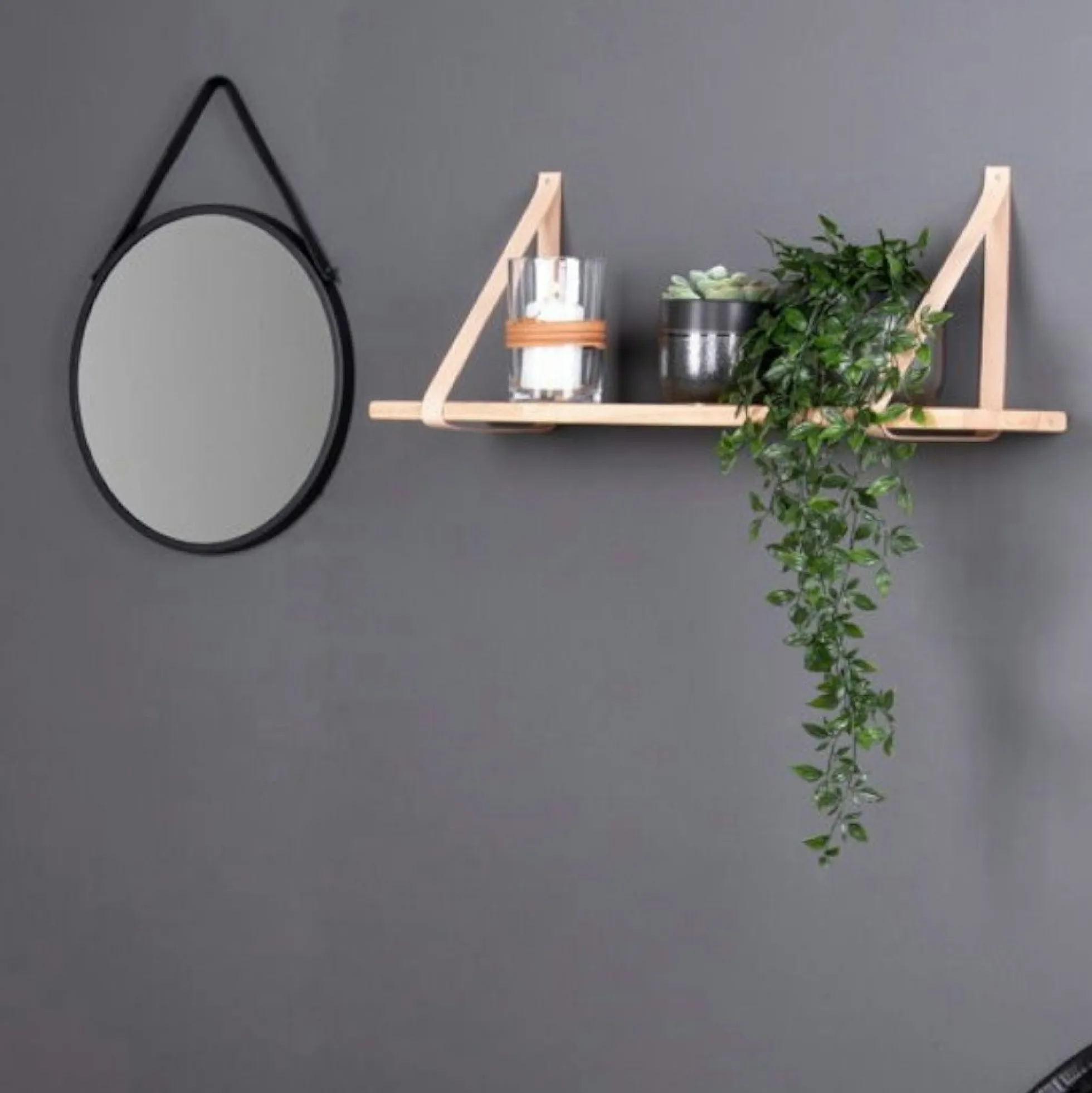 Etagère murale en bois et cuir brun 120 cm TALLINN