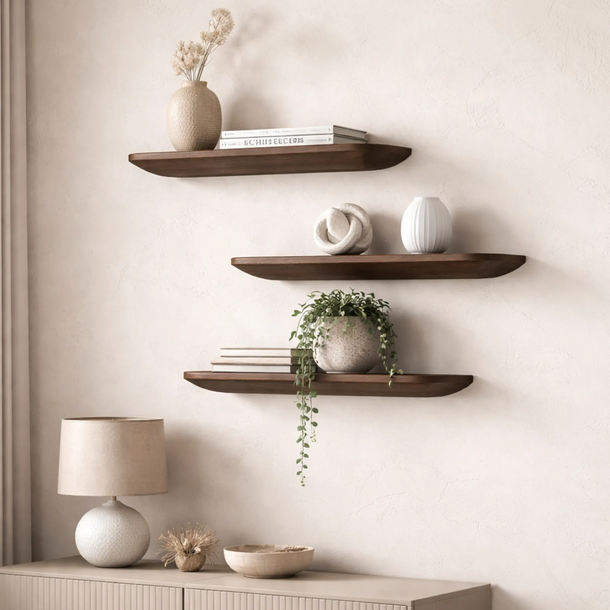 Etagère murale en bois foncé 60 cm (lot de 3) ALMA