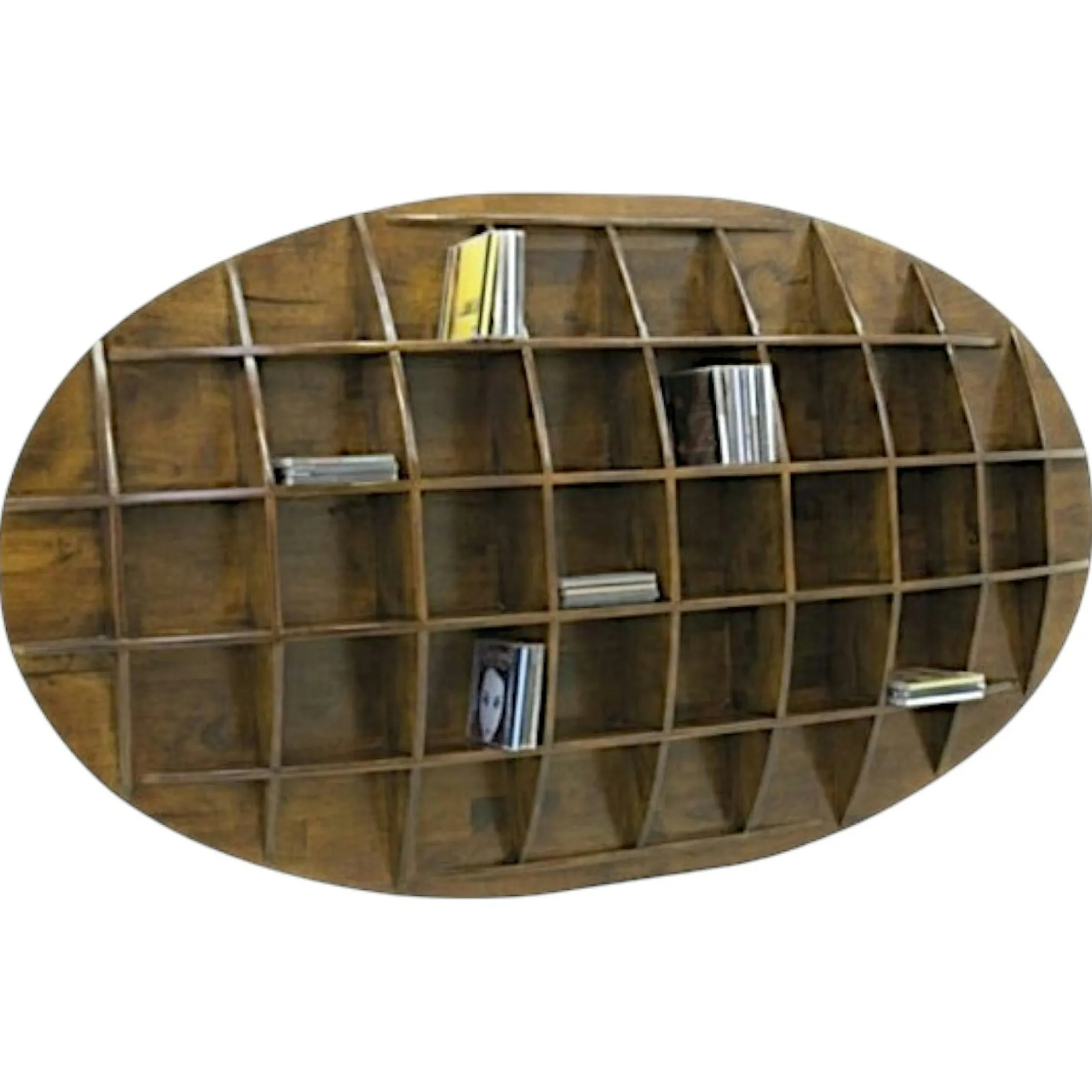 Etagère murale ovale range CD hévéa 150x18x90cmMAORI