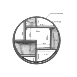 Etagère murale ronde bois clair métal noir RIVANO