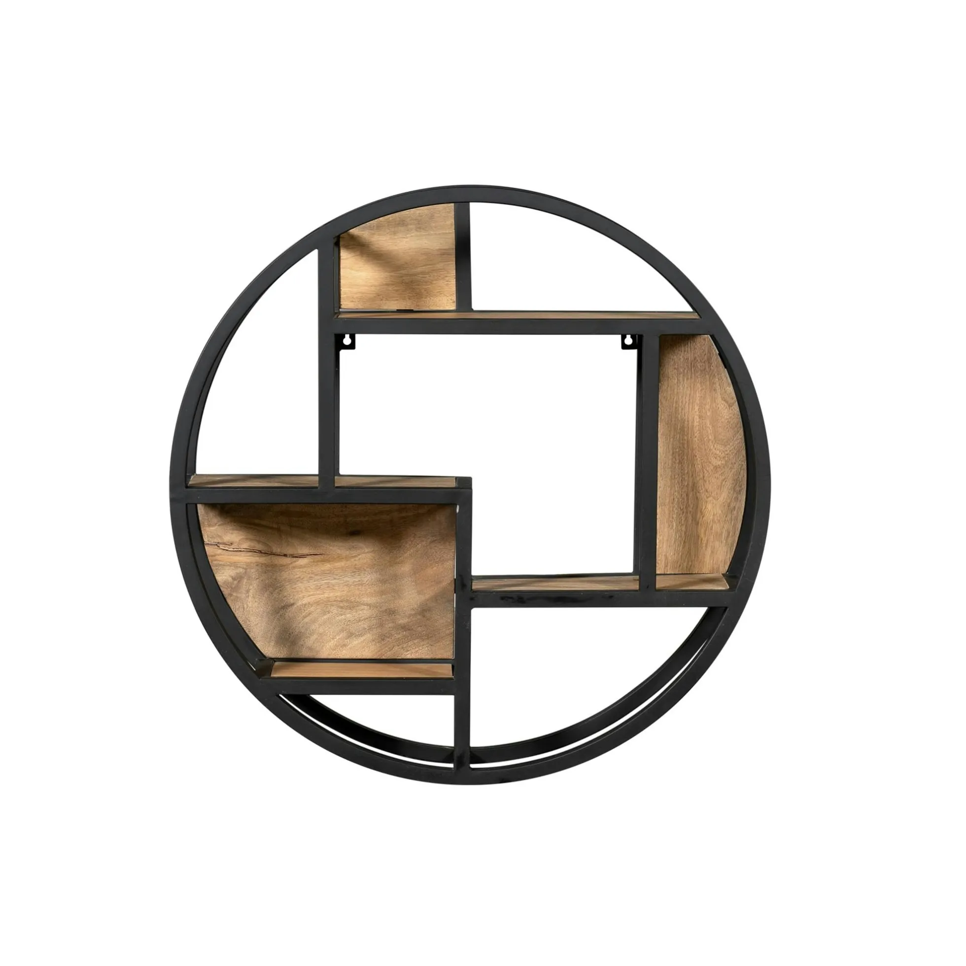 Etagère murale ronde bois clair métal noir RIVANO