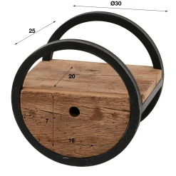 Etagère murale ronde bois recyclé brut 1 tiroir D30 cm CYCLADES