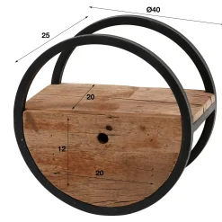 Etagère murale ronde bois recyclé brut 1 tiroir D40 cm CYCLADES