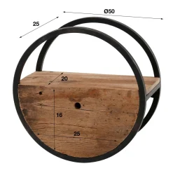 Etagère murale ronde bois recyclé brut 1 tiroir D50 cm CYCLADES