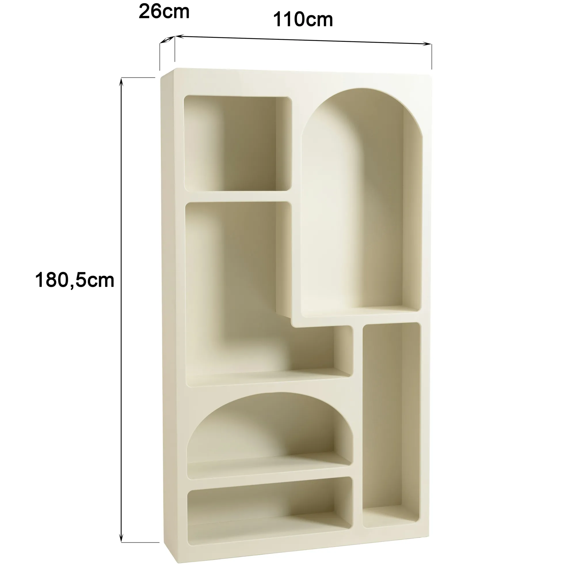 Etagère 6 niches 100x26cm en bois peint couleur beige NELIA