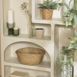 Etagère 6 niches 100x26cm en bois peint couleur beige NELIA